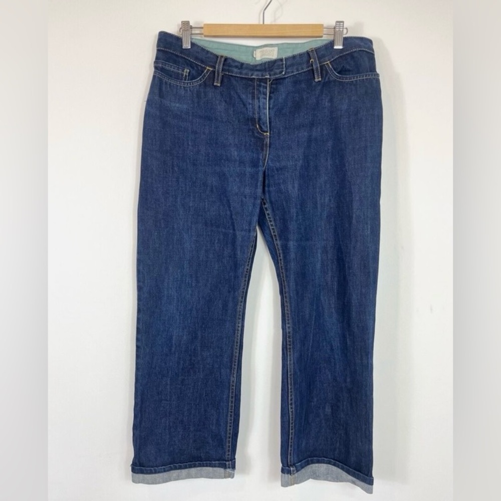 TOAST Navy Blue Denim 100% Cotton Jeans Roll Leg UK 16
